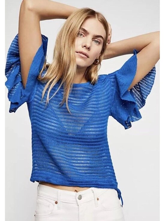 Free People Blue Knit Top, Size Small - Picture 1 of 7